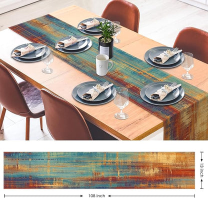Emvency Table Runner, 13x108 Inch, Abstract Vintage Blue | Rust Painting Dining - Image 2