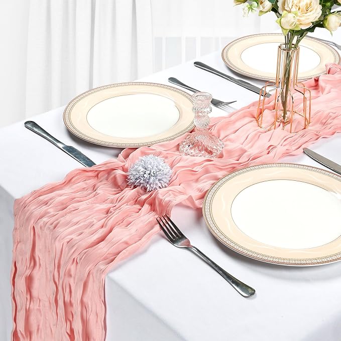 10 Pack 17 x 108 Inch Blush Pink Table Runner Cheesecloth | Gauze Cheese Cloth - Image 4