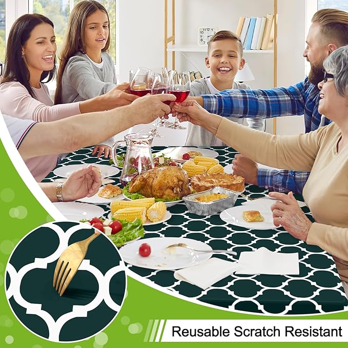 Smiry Rectangle Table Cloth, Waterproof Vinyl Tablecloth with Flannel Backing for Rectangle Tables, Wipeable Spillproof Plastic Tablecloths for Dining, Indoor and Outdoor (60"x120", Hunter Green)