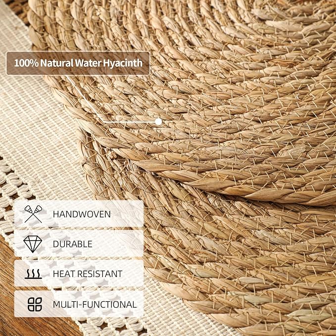 13.8'' Round Woven Placemats Set of 40, Boho Wicker Chargers, Terrekraft | - Image 6