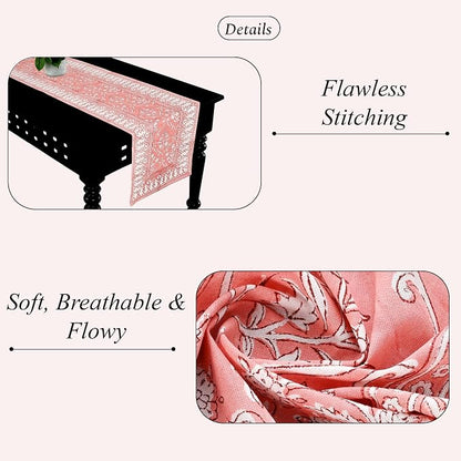Sweet Pink Hand Block Print 100% Cotton Reusable Table Runner 16" X 106" Inches - Image 3