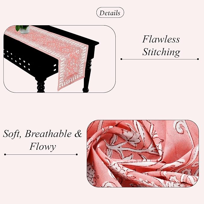 Sweet Pink Hand Block Print 100% Cotton Reusable Table Runner 16" X 90" Inches - Image 3