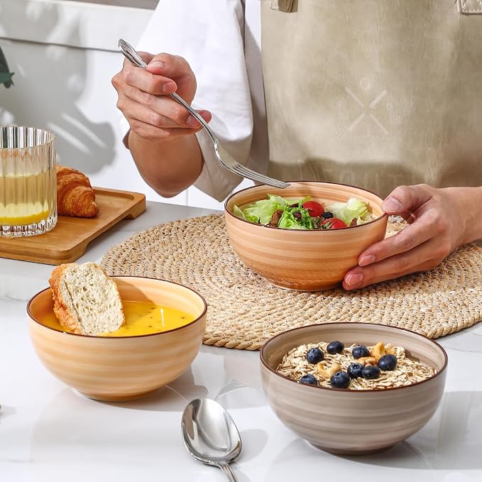 Selamica Ceramic Cereal Bowls Set of 6, 24 OZ Soup Bowls - Image 6