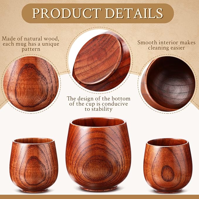 Gerrii 10 Pieces Wooden Tea Cup Wood Coffee Mug Water Japanese Solid Drinking - Image 3