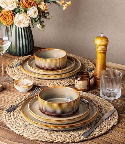 Ceramic Dinnerware Set for 8, 24-Piece Plates and Bowls Set | Lightweight - Image 6