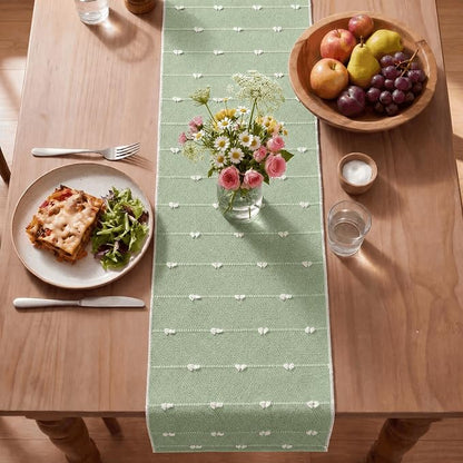 Artoid Mode Sage Green Farbic Rustic Cotton Woven Table Runner, Farmhouse - Image 4
