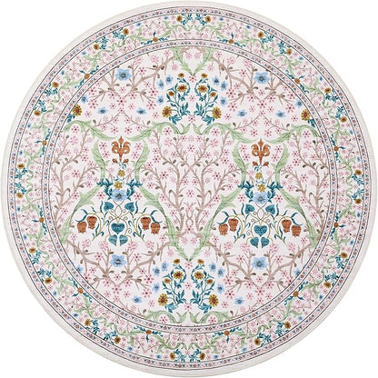 GarveeHome Pink Floral 6 ft Round Rug Washable Non-Slip Soft Low Pile Circle Carpet Vintage Rugs for Kitchen Bedroom Nursery Dining Living Room