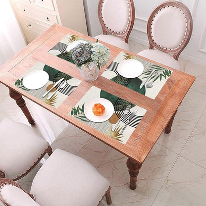 Mid Century Placemats 12x18 Inches Set of 4, Boho Green Gold Tropical Leaf Decorative Rectangle Table Mats for Party Home Kitchen Dining Table Decoration