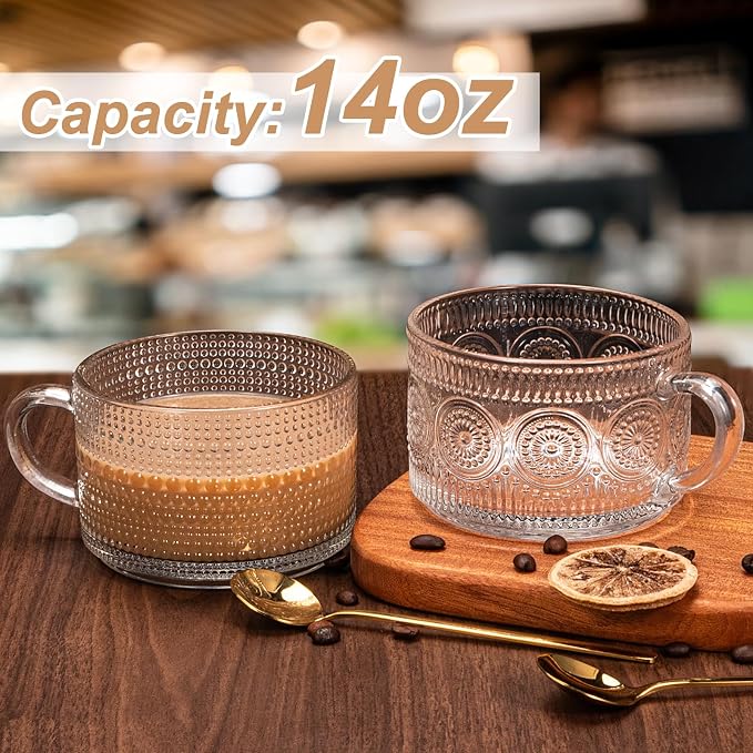 Vintage Coffee Mugs 4pcs Set, 14 Oz Glass Coffee Cups Gifts - Image 3