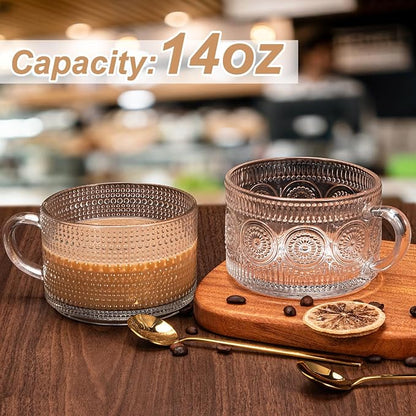 Vintage Coffee Mugs 4pcs Set, 14 Oz Glass Coffee Cups Gifts - Image 3
