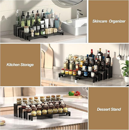 2 Set Large Black Wooden Tiered Riser Display Stands for Vendor Events,Stackable Wooden Cupcake Stand,Farmhouse Decor Wood Dessert Table Display Set,Vendor Booth Display Items,Food Display Risers for Party（12-11.2-10.4-9.6IN）