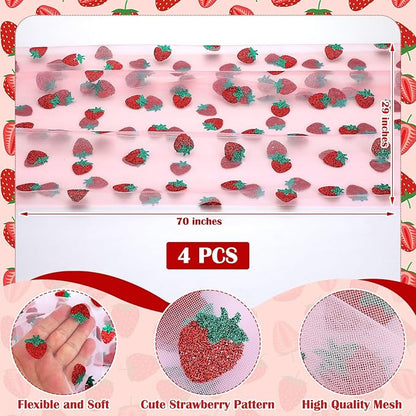 4 Pcs 29 X70 Inch Strawberry Shiny Glitter Tulle Table Cloth Pink Sheer Lace - Image 2