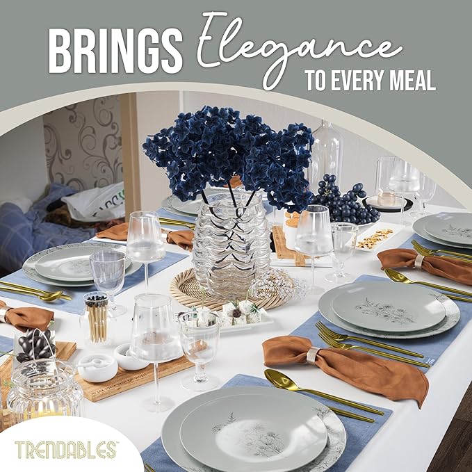 Trendables Disposable Dinnerware Decorative Plates Plastic Disposable Plates Set For 40 Guests 40 x 8 Inch Dessert Plate & 40 x 10 Inch Wedding Party Plate Set Dandelion Bloom