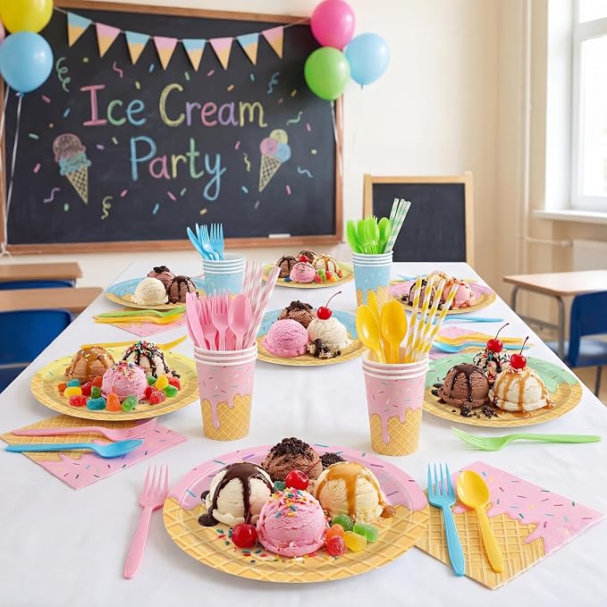 450 Pcs Ice Cream Tableware Set Decorations, Serves 50 | Summer Ice Cream Cone - Image 6