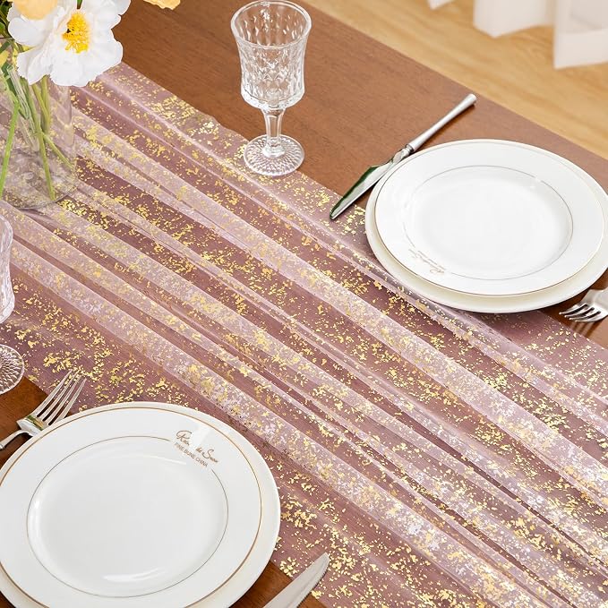 SiinvdaBZX Light Pink Sheer Tulle Table Runner 120 Inch/10 Ft Long | Gauze - Image 6