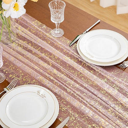 SiinvdaBZX 4 Pcs Light Pink Sheer Tulle Table Runner 120 Inch/10 Ft Long | - Image 6