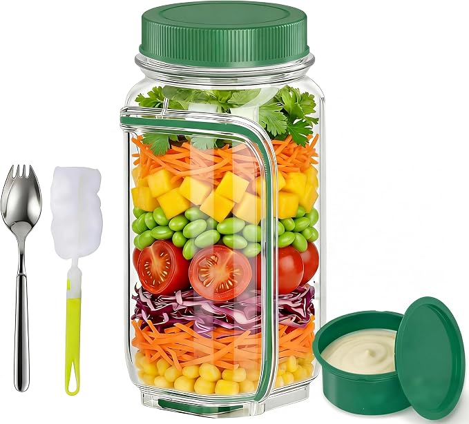 35oz Side Opening Mason Salad Jar | 1000ml Leakproof Portable Salad Container - Image 7