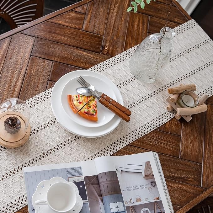 Macrame Table Runner Cream Beige Boho Table Runners - Image 2