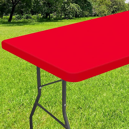 Smiry Rectangle Tablecloth, Elastic Fitted Flannel Backed Vinyl Tablecloths for 6ft Folding Tables, Waterproof Wipeable Table Covers for Indoor, Outdoor, Picnic and Camping (Red, 30"x72")