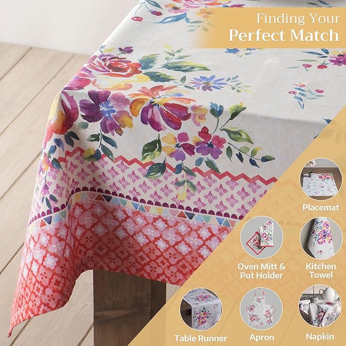 Maison d' Hermine Table Cloth Rectangle Table 100% Cotton 60 x 90 Inches Tablecloth Reusable Decorative for Dining Room Farmhouse Home Valentines Day Decorations Spring Summer - Rose Garden