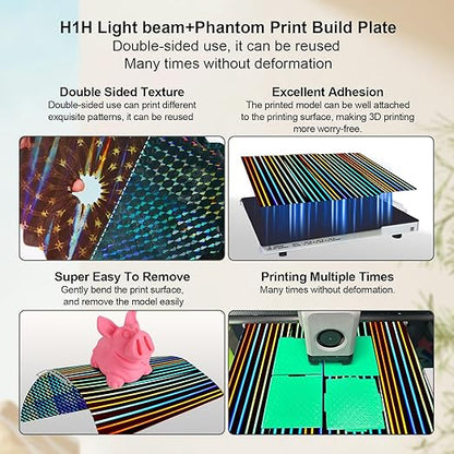 Smooth H1H Build Plate for Bambu Lab A1/X1C/X1/X1E/P1S/P1P, Flexible Light Beam+Phantom H1H Spring Steel Plate 257x257mm for Bambu Labs Bed Plate