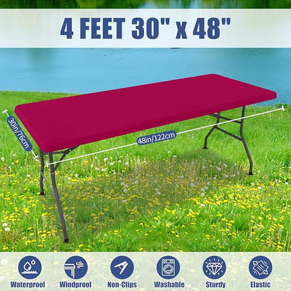 Spandex 4 Foot Rectangle Table Cloth 2 Pack, Elastic Fitted Tablecloths for Picnic, Stretch Washable Patio Table Cover for Outdoor, Camping, Banquet and Parties (Fuchsia, 30"x48")
