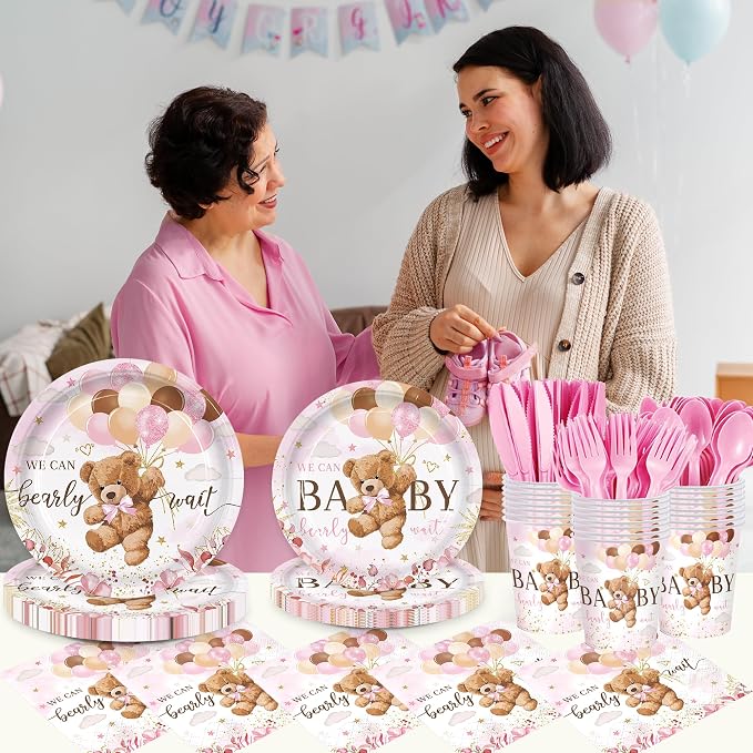 168pcs We Can Bearly Wait Bear Baby Shower Plates Napkins - Image 6