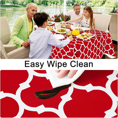 Smiry Square Table Cloth, Waterproof Vinyl Tablecloth with Flannel Backing for Square Tables, Wipeable Spillproof Plastic Tablecloths for Dining, Camping, Indoor and Outdoor (54"x54", Red)
