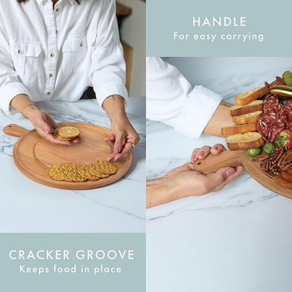 Charcuterie Board Set - Round Beech Wood Cheese Board for Serving with Accessories - House Warming Gifts for New Home, Bridal Shower & Wedding Gift, Birthday Gifts for Women