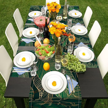 Table Runner and Placemats Set of 6, Tropical Palm | Leaves Geometric Green - Image 7
