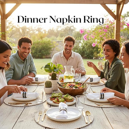 ALPHA Living HOME Napkin Rings Set of 12, Resin Round Napkin Holders for Cloth Napkins, Elegant Serviette Rings for Dinner Parties, Weddings, Holiday Décor, Modern Dining Accessories (Black White)