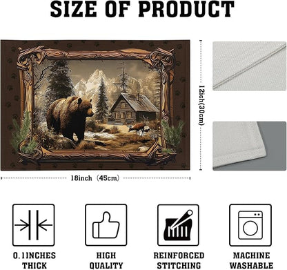 Bear Placemats Set of 4 - Rustic Lodge Place Mats 12x18 Vintage Cabin Table Mats Farmhouse Kitchen Mats for Party Dining Table
