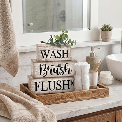 Moucuny 4 Pcs Farmhouse Bathroom Decor and Accessories Rustic Bathroom Shelf - Image 2