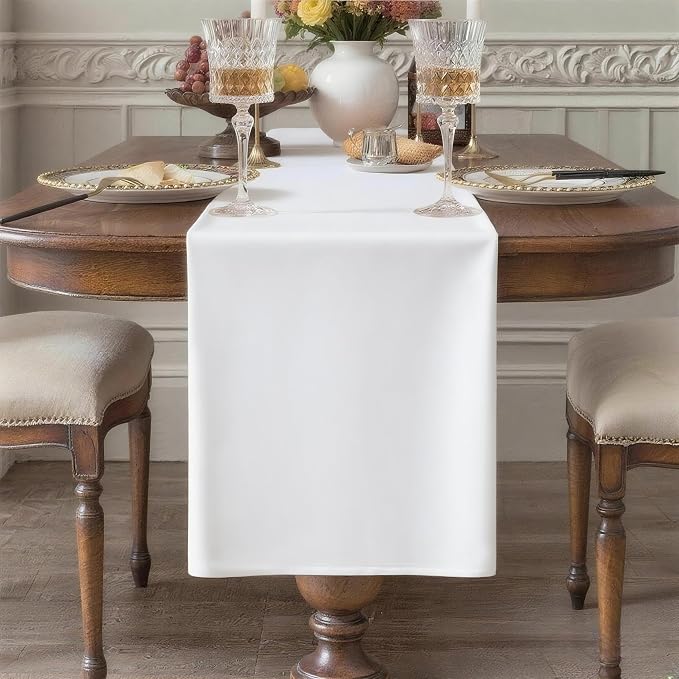 White Table Runner, Waterproof Washable Runners 60 Inches Long | Reusable 12x60 by KAIPHO
