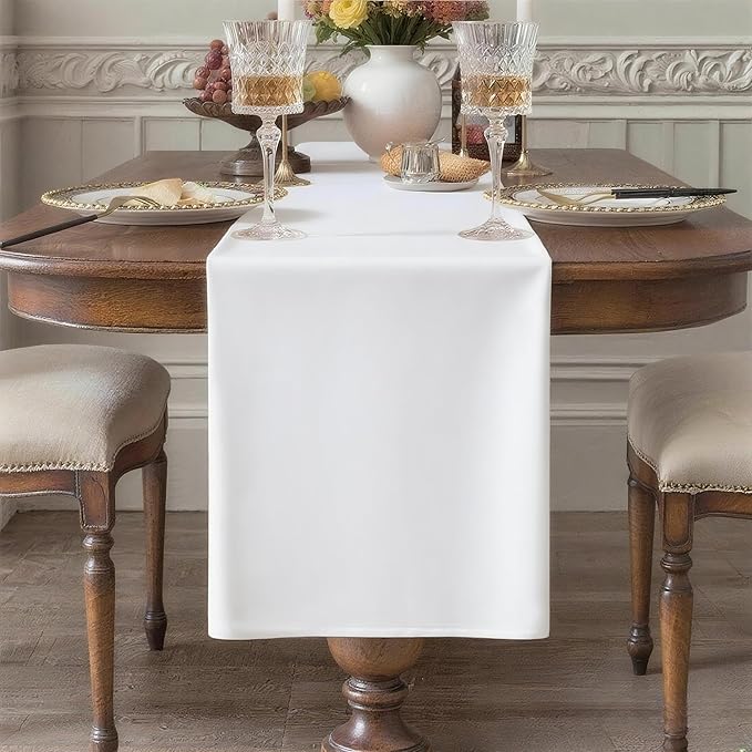 White Table Runner, Waterproof Washable Runners 48 Inches Long | Reusable 12x48 by KAIPHO