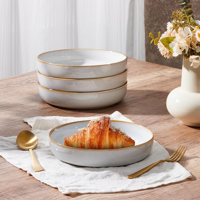 E-far Stoneware Pasta Bowls Set of 4, 35oz Double Reactive Glaze | Wide & - Image 5