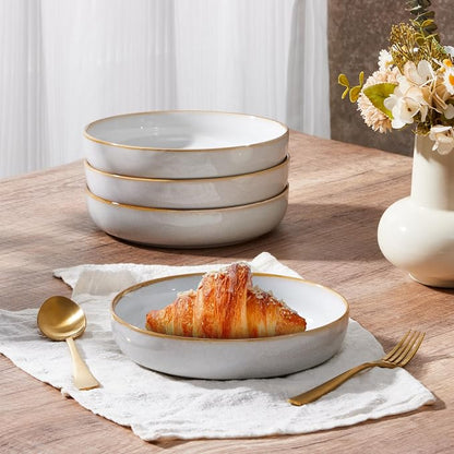 E-far Stoneware Pasta Bowls Set of 4, 35oz Double Reactive Glaze | Wide & - Image 5
