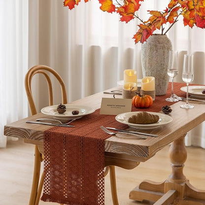 Fall Thanksgiving Boho Macrame Table Runner 12x72 Inch | Woven Burlap Rustic - Image 5