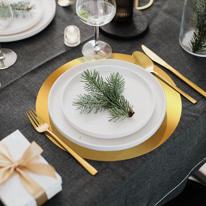 100PCS 13in Round Gold Placemats, Disposable Paper Chargers Plate | Paper - Image 3
