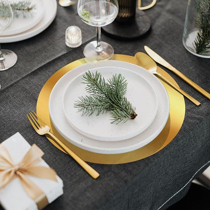 100PCS 13in Round Gold Placemats, Disposable Paper Chargers Plate | Paper - Image 3