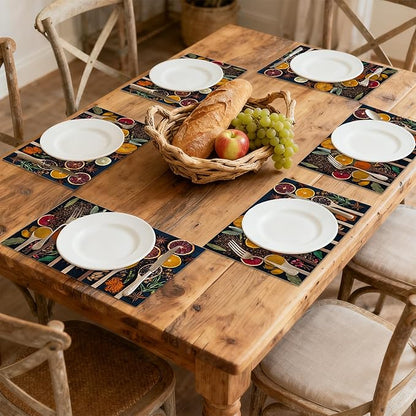 Placemats, Colorful Spices Placemats 12x18 Inch Waterproof Non-Slip Washable Table Mats for Kitchen Dining Party Table Decor,Set of 6