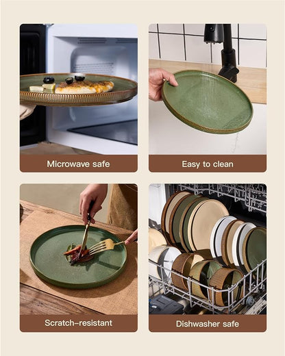 Dinnerware Set for 6, Ceramic Ribbed Plates, Dishes | 18-Piece Stoneware Dinner - Image 6