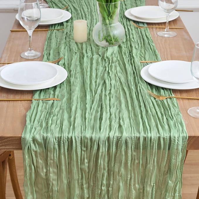 Asee'm Sage Green Cheesecloth Table Runner Summer 10FT Gauze Boho Sheer | - Image 2