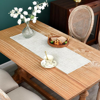 Farmhouse Rustic Faux Linen Table Runner Neutral Beige Table Runners Double by Newisher