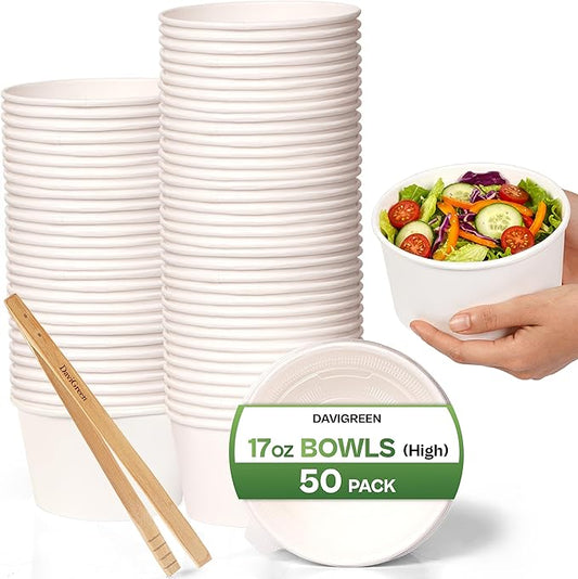 50-Pack 17 oz Paper Soup Containers With Lids – Disposable Soup Bowls To-Go, Leak-Proof, Microwavable & Freezer-Safe, Thick Dual-Wall Paper, SGS Tested to U.S. FDA 21 CFR PASS