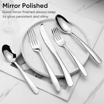 Herogo Heavy Duty Stainless Steel Silverware Set, 40-Piece Fancy Flatware Cutlery Set for 8, Modern Tableware for Home Restaurant Wedding, Heavy Eating Utensils, Mirror Polished, Dishwasher Safe
