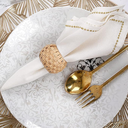 ALPHA Living HOME Farmhouse Napkin Rings - Rustic Natural Cane & Jute Serviette Holders for Elegant Table Decor, Weddings, Thanksgiving, and Everyday Dining- Set of 12 (Natural)