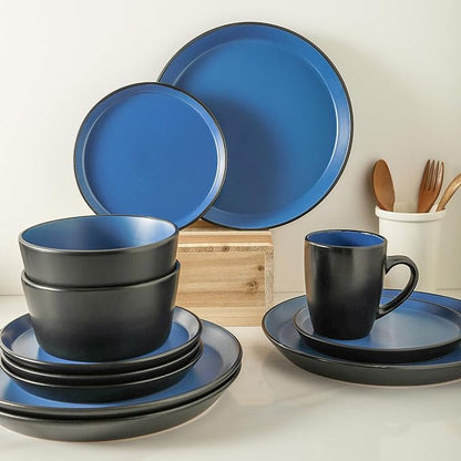 SERVICE FOR 4 - Total of 16 pieces including 8 dinner plates (10”), 4 salad plates (7.5”), 4 bowls (5.75”), and 4 mugs (12 oz), making it the perfect set to service 4 people