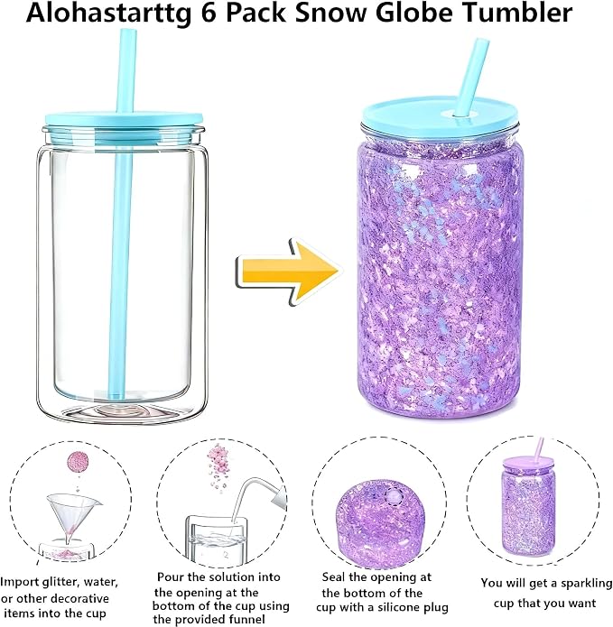 6 Pack Snow Globe Tumbler, Double Wall Plastic Reusable Cups - Image 5