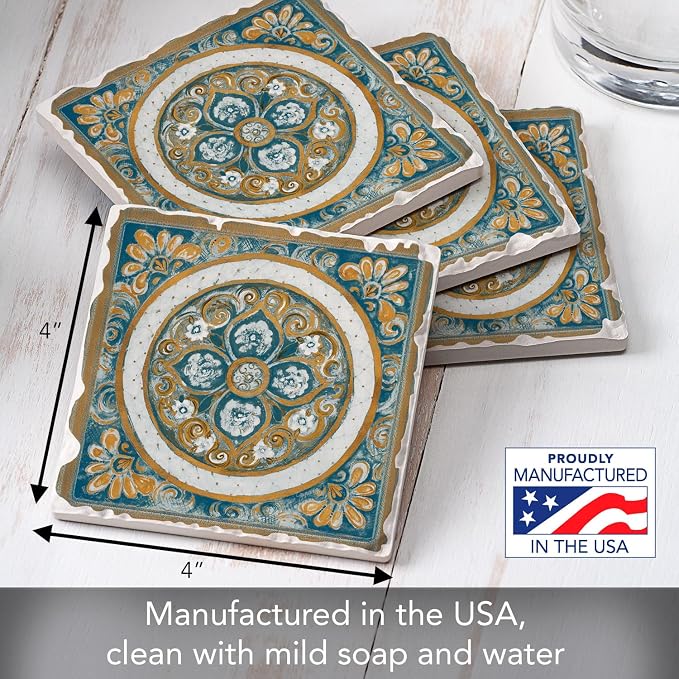 Thirstystone Medallion 4 Pack Tumbled Tile Stone Coasters | 4" Square, - Image 3